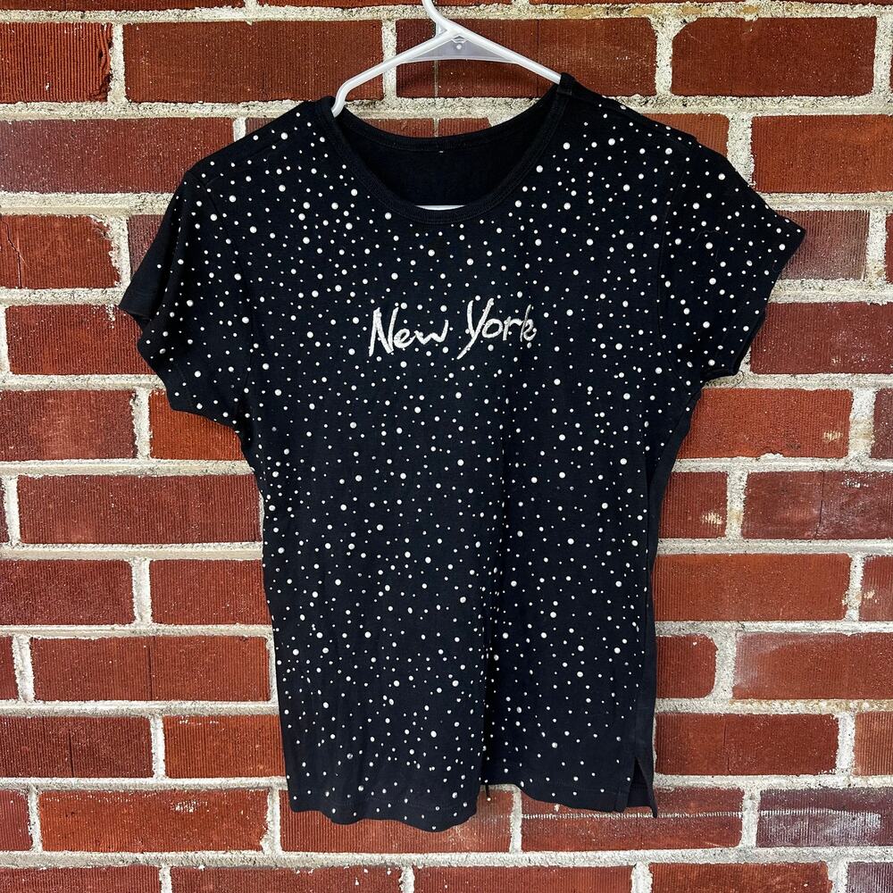 Y2K New York Rhinestone Graphic Baby Tee Black Glitter Top